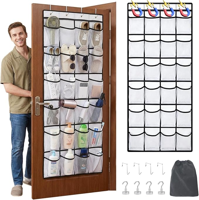 Magnetic Cruise Organizer, Over The Door Organizer for Cruise Ships with 24 Large Clear Pockets, Magnetic Shoe Rack for Door, Hanging Door Organizers for Cabin Cruise Essentials 2026（ 56.7" x 21.2"）