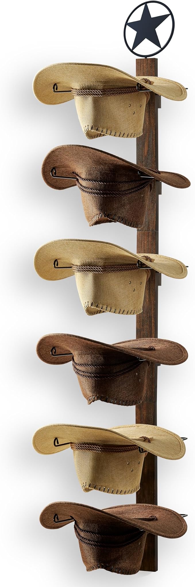 P-ALADIN Cowboy Hat Holder, Cowboy Hat Rack for Wall, 6-Piece Wall-Mount Western Hat Organizer with Wooden Board – Storage Hat Holder Organizer