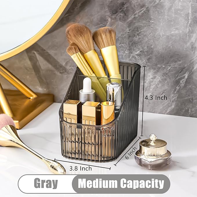 Makeup Organizer Cosmetics Storage Box, Large Capacity Make Up Brush Holder Organizer Vanity Accessories, Bathroom Countertops, Desk Storage Container, Cosmetic Display cases(Gray-S)