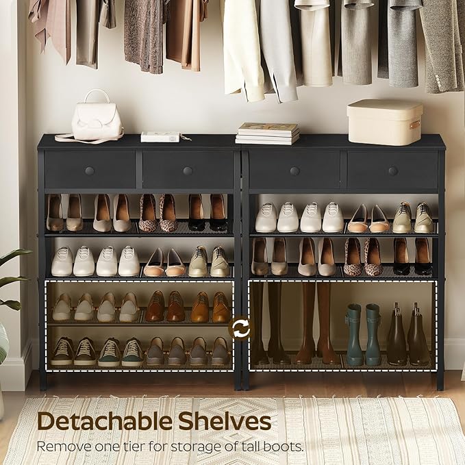 YATINEY 5 Tier Shoe Rack, Large Capacity Shoe Storage Organizer, Metal Shoe Shelf with Drawer and Wooden Top, for 20 Pairs of Shoes, for Entryway, Closet, Black SS25BB
