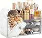HBlife Makeup Organizer Countertop with Drawers, Vanity Organizers with Brush Holder, Bathroom Counter Organizer for Perfume, Nail Polishes, Lipsticks, Skincare and Eyeshadow Palettes, White Sliver
