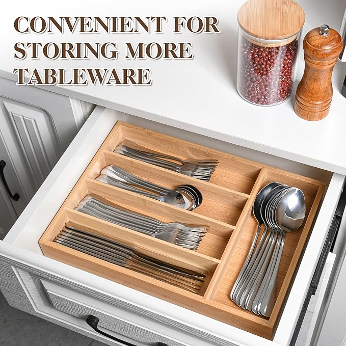 40 Piece Silverware Set with Drawer Organizer for 8, Heavy Duty Stainless Steel Flatware Cutlery Set, Fork Spoon Knife Set with Kitchen Essentials Organizer, Rust-proof, Dishwasher Safe