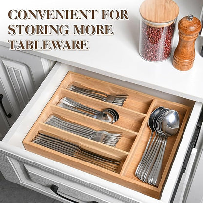 40 Piece Silverware Set with Drawer Organizer for 8, Heavy Duty Stainless Steel Flatware Cutlery Set, Fork Spoon Knife Set with Kitchen Essentials Organizer, Rust-proof, Dishwasher Safe