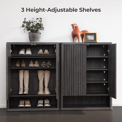 SICOTAS Shoe Cabinet 44 inch Tall Fluted Shoe Cabinet with Doors & 4 Shelves Wooden Large Hidden Shoe Storage Organizer Modern Free Standing 6-Tier Cabinet for Entryway Living Room Closet | Large Storage Organizer
