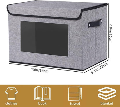 Fabric Storage Bin with Lid, Storage Box with Handles, 13 x 9.1 x 7.9 Inch Closet Organizer for Shelves Organization, Gray, 1-Pack