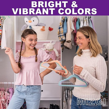 MIZGI Kids Velvet Hangers,Non-Slip Big Kids Hangers,14 Inch Hangers for Youth,Teen Clothes,Pack of 50（Ivory/Rosegold）