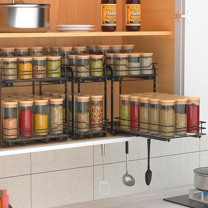BOIVSHI Spice Rack, Pull Out Spice Racks Organizer for Cabinet, Height Adjustable Heavy Duty Metal Basket for Inside Cabinets & Pantry Closet (2 Tier,7.5''Wx10.5''Dx9.5''H)