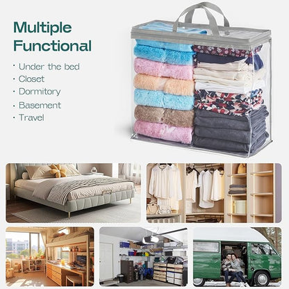 5 Pack Clear Storage Bags for Clothes, 22L Blanket Storage Bags, Under Bed Storage, Closet Organizers Bag, Upgraded Version Two-Way Zippers Design(Grey)
