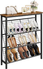 CHOEZON Shoe Rack, 4-Tier Narrow Shoe Storage Shelf, Slim Shoe Rack with Wooden Top and Metal Shelves, Slanted Shoe Organizer, Industrial Style, for Entryway, Hallway, Rustic Brown and Black TXJ76BF