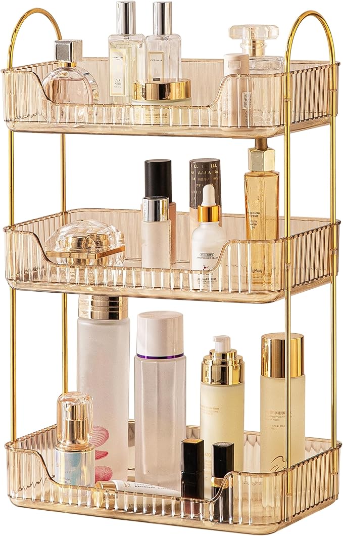 Amber 3-Tier Countertop Vanity Organizer - Skincare & Makeup Shelf for Bathroom Cosmetics, Toiletries, Lotions, Perfumes