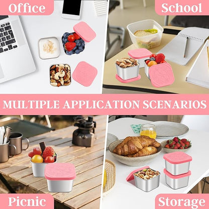Qukaka Stainless Steel Snack Containers for Kids,7.2oz Easy Open Leak Proof Reusable Snack Box Container with Lids,Small Lunch Containers for Meal Prep,School,Picnic and Travel-3Pack
