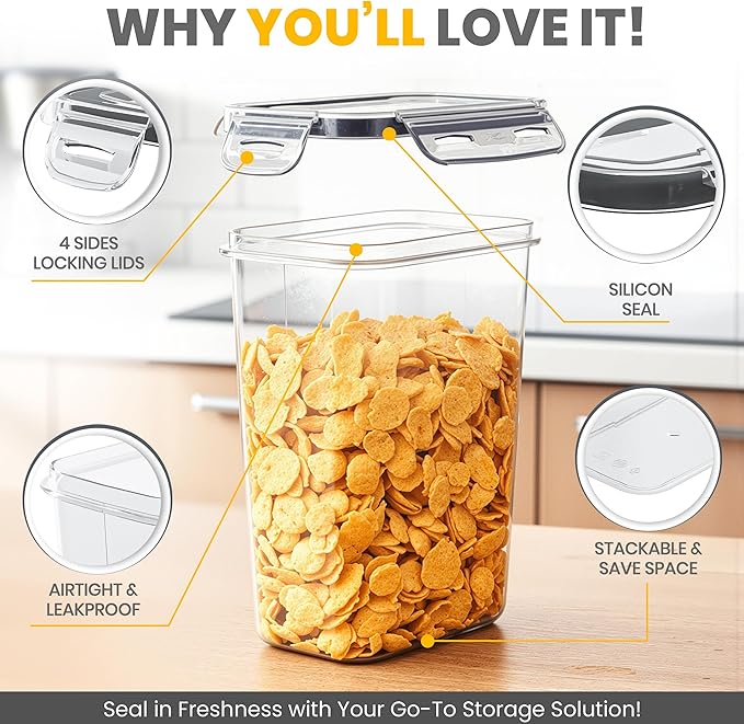KICHLY Plastic Airtight Food Storage Containers Sets with Lids – 24 Pack BPA-Free Kitchen Pantry Organizers and Storage for Cereal, Flour, Sugar & Dry Food (Clear)