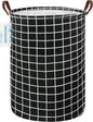 Laundry Basket Canvas Fabric Collapsible Organizer Basket for Storage Bin Toy Bins Gift Baskets Bedroom Clothes Children Nursery Hamper (Black Grid)