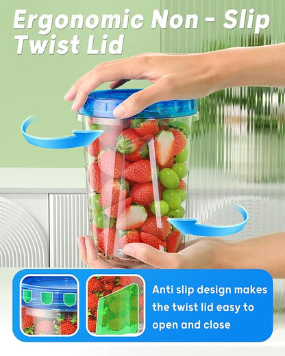 BiuLeon 12 Pack-34oz Freezer Storage Containers, Plastic Food Storage Containers with Twist Top Lids, BPA Free and Reusable Soup Containers with Lid, Microwave and Dishwasher Safe