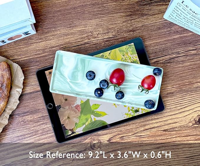 9.2" Porcelain Small Bathroom Tray, Ceramic Countertop and Vanity Tray for Cosmetics, Perfume, Jewelry, Candle - Kitchen Soap Tray for Kitchen Counter (Green)