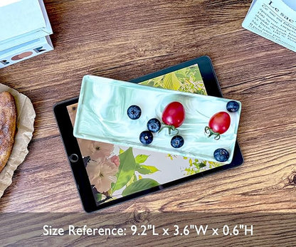 9.2" Porcelain Small Bathroom Tray, Ceramic Countertop and Vanity Tray for Cosmetics, Perfume, Jewelry, Candle - Kitchen Soap Tray for Kitchen Counter (Green)
