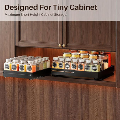 SNTD Pull Out Spice Rack for Upper Cabinet - Expandable Organizer with Smooth Ball Bearing Slides, No Drill Mounting Spice Storage for Kitchen (1 Pack, 7.2" to 12.9" W X 10" D X 2.2" H)