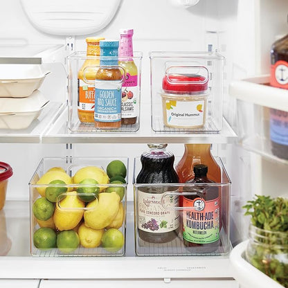 iDesign Fridge Bin with Handles, 2 Small and 2 Medium Bins, 4 Pack, Clear, Made in USA