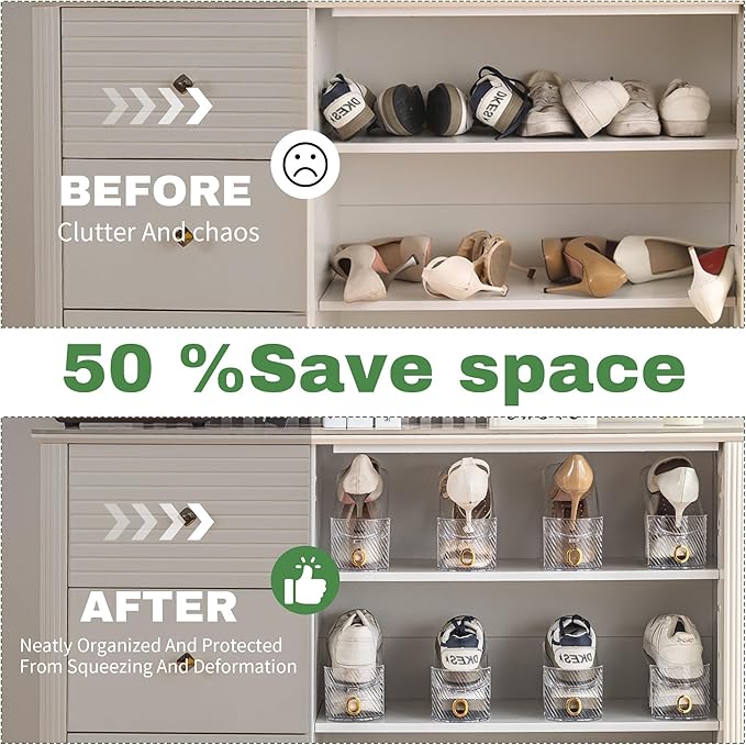 Shoe Slot Organizer 20 Pack，Adjustable Slot Organizer for Pairs of Shoes, Space Saver, Double Deck Riser Rack, Double-Layer Design for Shoe Slots Organizer for Closet.(Clear, 20 Pack)