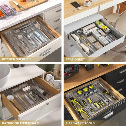 Sedegn Silverware Organizer Metal Mesh, Large Drawer Organizer, Utensil Cutlery Tray for kitchen drawers, Expandable Flatware Organizer with 8 Compartment Silver 11.6"~20" x 17.3"