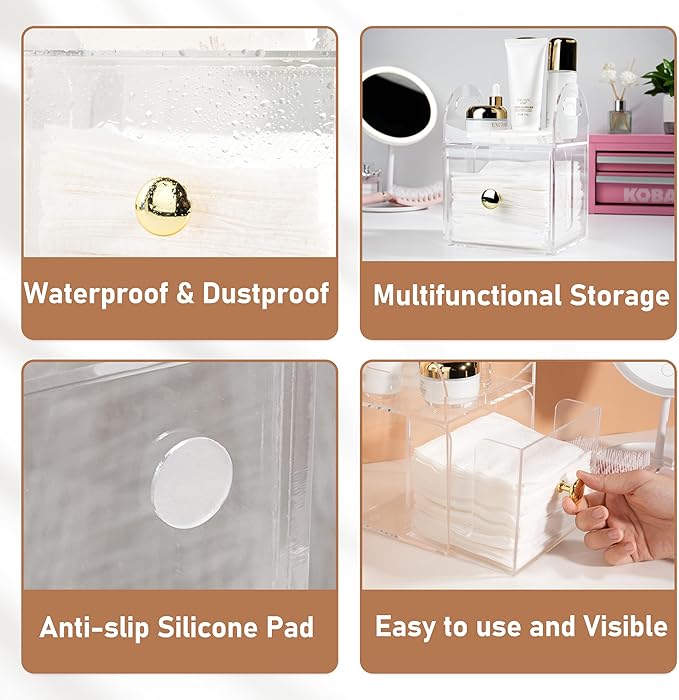 Acrylic Disposable Face Towel Storage Box Compatible with Clean Skin Club Clean Towels XL, Face Towel Holder with Drawer for Bathroom, Makeup Organizer for Vanity Table (Excluding Facial Towels)