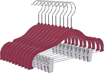 30+10 Quality Kids Children's Plastic Non Velvet Non-Flocked Thin Compact Shirt and Skirt/Pant Bundle Coat Hangers with Metal Clips for Skirts Pants Blouses 360° Swivel Hook, Jacket, Raspberry