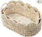 Coeusy Wicker Scalloped Basket Set of 2,Woven Storage Baskets for Shelves,Closet,Laundry,Gifts,Towels,Books,Toys,Waterproof Boho Decor Basket for Organizing