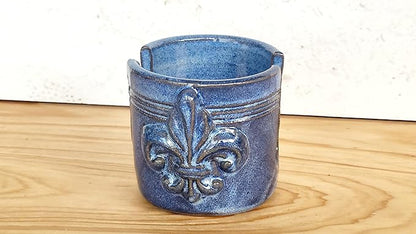 Fleur De Lis Sponge Holder for Sink White French Country Farmhouse Decor Compact Handmade Drain Rack (Blue)