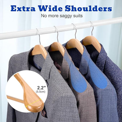 HOUSE DAY Wide Shoulder Wooden Hangers 12 Pack, Wood Suit Hangers for Men with Non Slip Pants Bar, Smooth Finish Solid Wood Coat Hanger for Jacket, Pants, Dress, Heavy Clothes Hangers (Natural)
