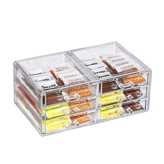 Cq acrylic 1 Pack Clear Acrylic Drawer Organizer Countertop,Stackable 6 Drawers Makeup Storage,Cute Cube Make Up Organizer for Dresser Hair Clip,Beauty Product Desk and Bathroom Organizers and Storage