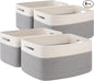 4 Pack Storage Baskets for Organizing, Woven Baskets for Shelves - Perfect for Toys, Books, Towels, and Clothes, Durable Gift Basket Bins Toy Storage, 15.7''Lx11.8''Wx7.8''H, Grey and White