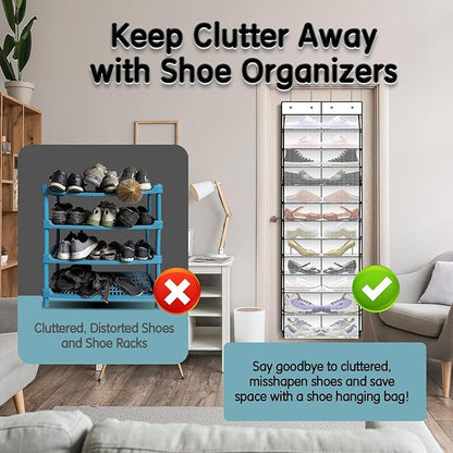 Kotkn Over The Door Shoe Organizer with 12 Large Breathable Pockets - Durable Hanging Storage for the Entire Family's Shoes (White)