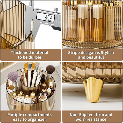 fanado 360° Rotate Makeup Brush Holder Organizer, Makeup Organizers Countertop, Makeup organization and Skincare Storage for Vanity, Desktop, Bathroom (Clear Amber)