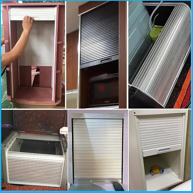 Retractable Tambour Door Storage Bins - Flexible PVC Sliding Door Kits for Cabinets, Easy Install, 60x80cm, Decorative Appliance Organizer