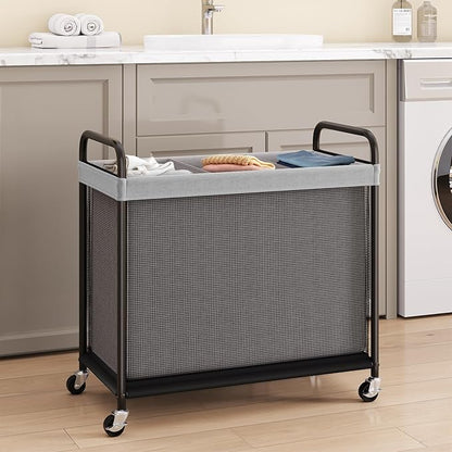 ELYKEN Laundry Hamper 3 Section, 120L Rolling Laundry Sorter with Removable Liner Bag, Laundry Basket with Wheels, Steel Frame with Metal Handle, Clothes Hamper Cart for Laundry Room & Bedroom
