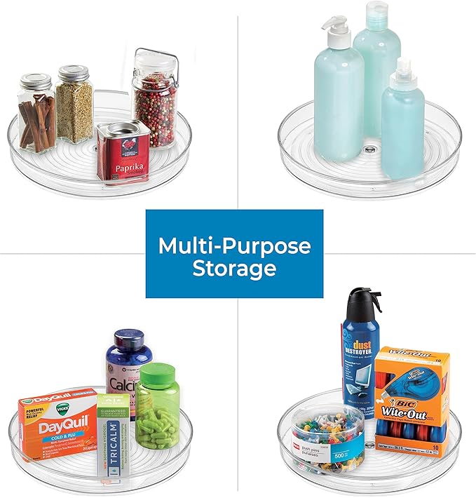 iDesign 9-Inch Lazy Susan Organizer - Small Lazy Susan Turntable for Cabinet or Pantry, 2-Pack, Clear