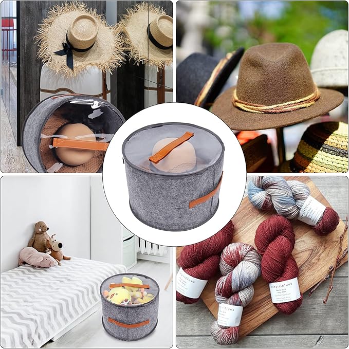 Foldable Round Hat Storage Box With Lid,Large Hat Box Travel, Decorative Closet Organizer For Women and Men, Can Store Various Types of Hats, 15.7x11 Inch,Gray