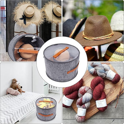 Foldable Round Hat Storage Box With Lid,Large Hat Box Travel, Decorative Closet Organizer For Women and Men, Can Store Various Types of Hats, 15.7x11 Inch,Gray