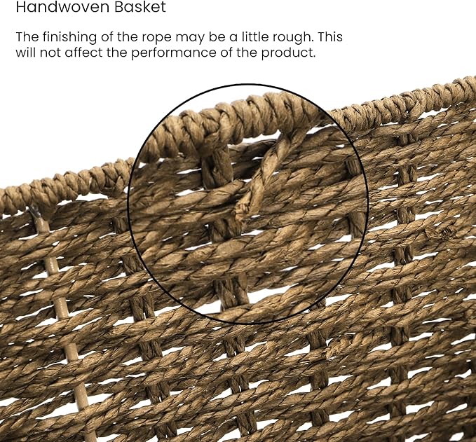 2 Pack Open Front Storage Baskets, Brown Paper Rope Woven Basket with Built-in Handles, 13''W x 10.6''D x 4.7''H Pantry Organzier Bins for Shelf, Bedroom, Living Room, Pantry