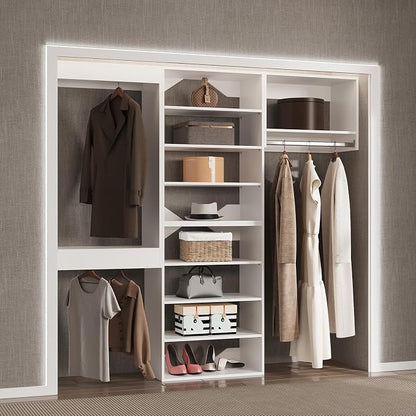 Modular Closet System - 96" Wide Organizer with Towers, Hanging & Wall Mounted Wardrobe in White