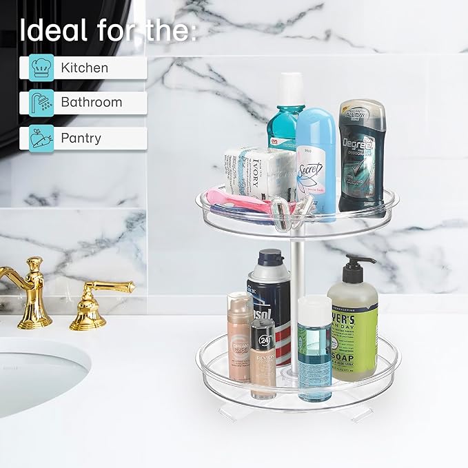 Polder 2-Tier Spinner Caddy, Kitchen and Bathroom Organization and Storage, with Dual Rotating Tables Lazy Susan, 8 lbs. Load Capacity, 10.6" x 10.3"