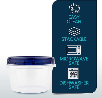 PLASTICPRO [16 oz 10 Pack] Twist Top Deli Containers Clear bottom With blue Top Twist on Lids Reusable, Stackable, Food Storage Freezer Container