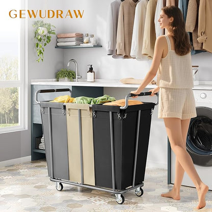 Gewudraw Large laundry hamper with Wheels, 360L 3 Bag Big Rolling Laundry Hamper Sorter Cart, Extra Large Laundry Clothes Hamper, Heavy Duty Laundry Basket Organizer for Laundry Room,Bathroom,Black