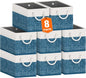 Fab totes Storage Bins 8-Pack, Foldable Storage Baskets for Organizing Toys, Books, Shelves, Closet, Large Storage Box with Rope Handles, Sturdy Organizer Bins, White & Blue