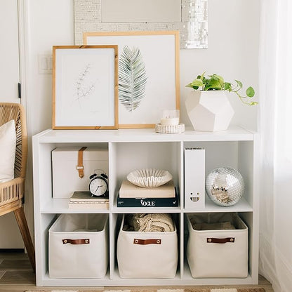 OrganiHaus 15x11in Canvas Storage Baskets 3 Pack | LARGE Fabric Bins for Shelves | Closet & Bedroom Storage | Full Off-White