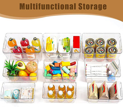 Freebat 12 Pack Organizers and Storage, Pantry Organization and Storage Bins, Cabinet Organizer, Clear Plastic Storage Containers with Handle，Acrylic Storage Bins (4 Small&4 Middle&4 Large