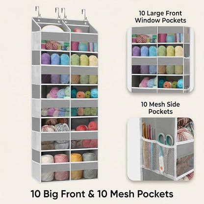 Dual Column Over the Door Organizer with Toiletry Bag - 5 Self Hanging Organizer with 10 Compartments - Heavy Duty Behind the Door Storage for Bedroom, Bathroom, Pantry, Nursery (Grey)