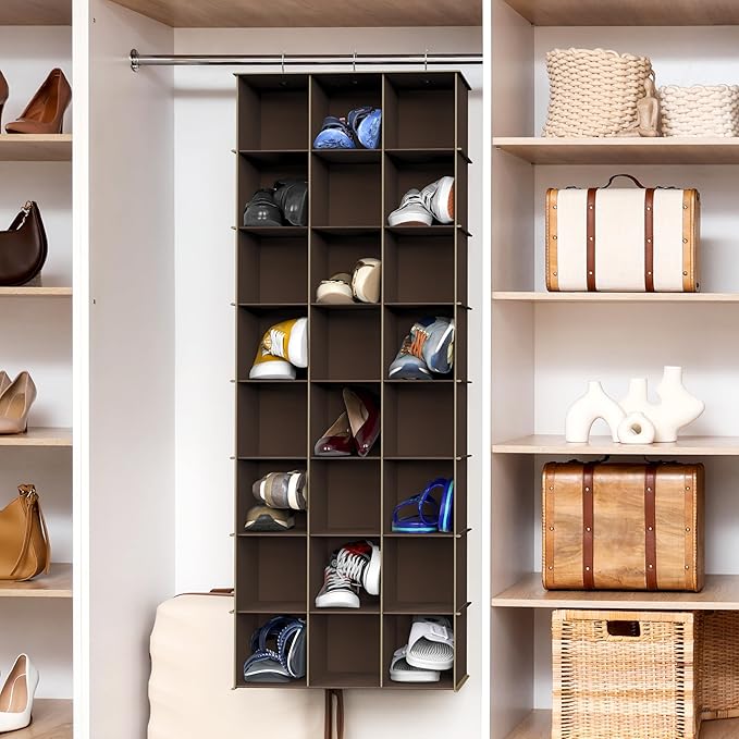 Simple Houseware 24 Section Shelves Hanging Shoes Organizer Holder for Closet, Brown
