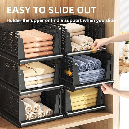 Folding Closet Organizer and Storage for Shelves, 5 Pack Stackable Plastic Storage Basket for Closet, Top Bottom of Closet Organizer, Drawers Organizer for RV, Camper, Pants, Clothes, Office