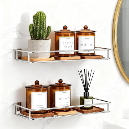 LITIVY 4 Pack Bathroom Organizers and Storage - 16 Oz Glass Qtip Holder & Cotton Pad Dispenser with Lid, Apothecary Jars for Home, Room Decor, Kitchen Organizer (Amber)